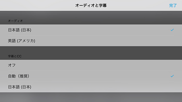 オーディオと字幕の設定