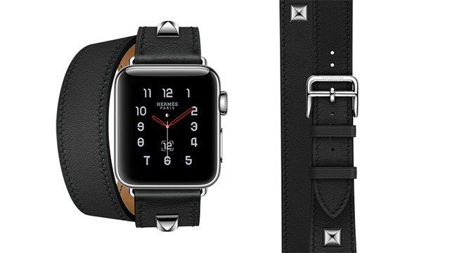 Apple Watch Hermès用レザーストラップ ドゥブルトゥールメドール　ヴォー・スウィフト（黒）