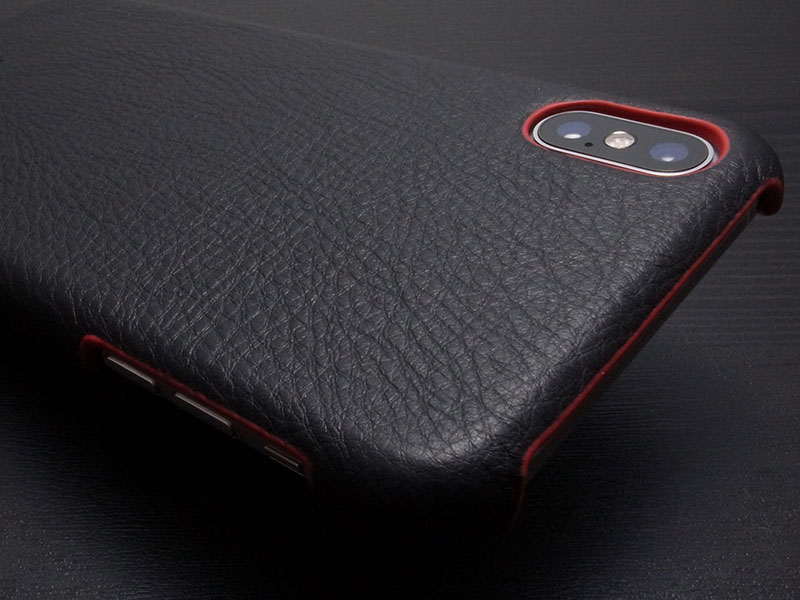 GRAMAS Italian Genuine Leather Shell Case for iPhone XS Max Black x Red
