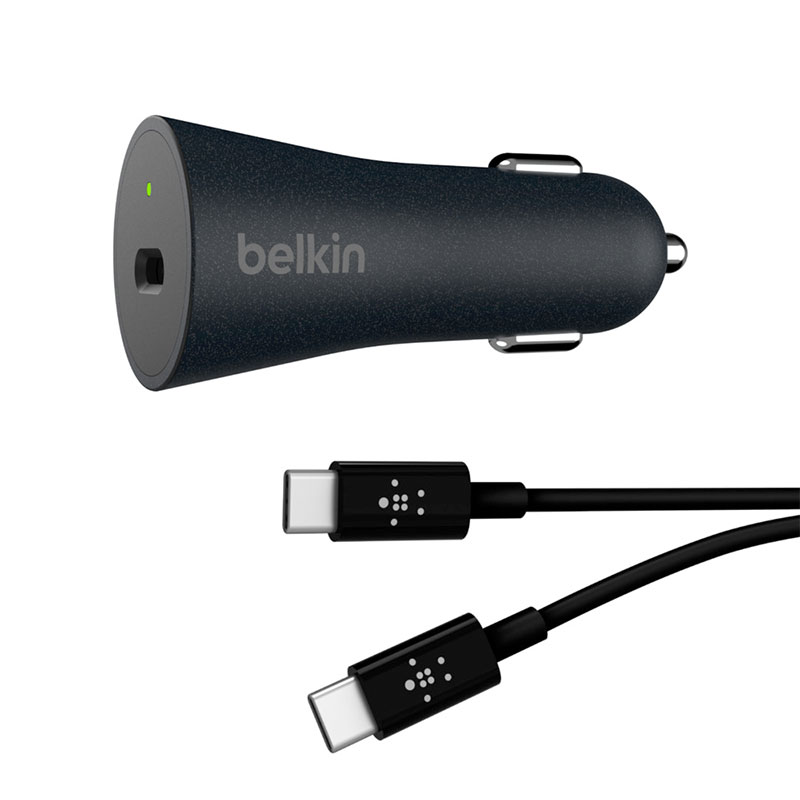 Belkin BOOST↑CHARGE 車載充電器(27W USB-C、Quick Charge 4+、USB-C to C ケーブル付き)