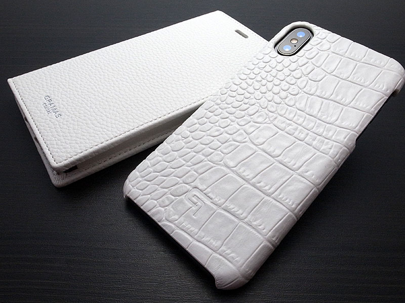 GRAMAS Croco Patterned Genuine Leather Shell Case for iPhone XS/X White