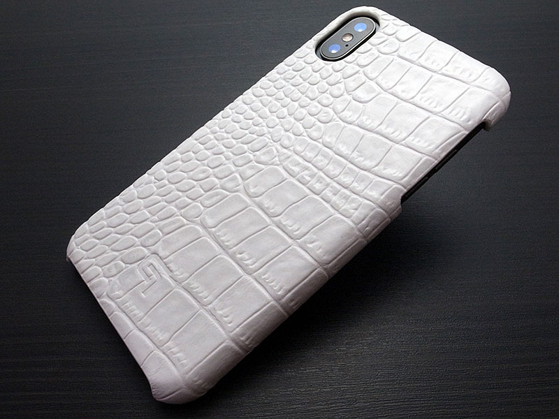 GRAMAS Croco Patterned Genuine Leather Shell Case for iPhone XS/X White