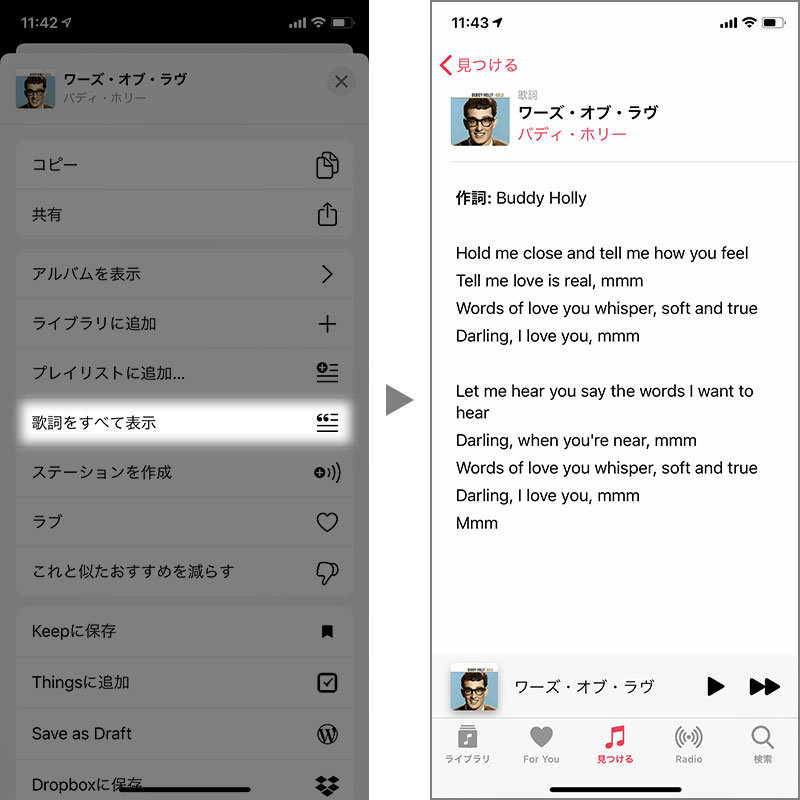 Apple Musicの歌詞を表示