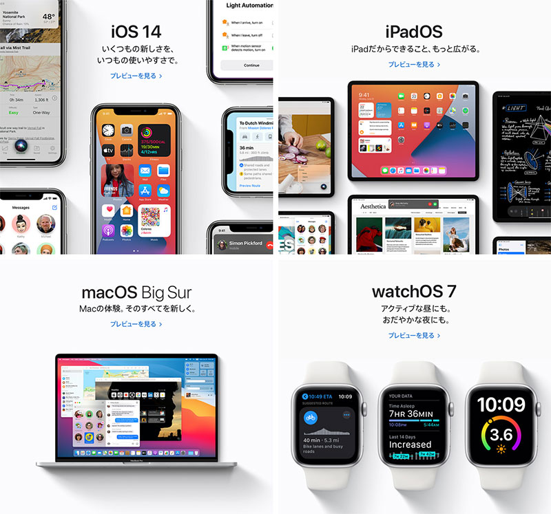 iOS 14、iPadOS 14、watchOS 7、macOS Big Sur