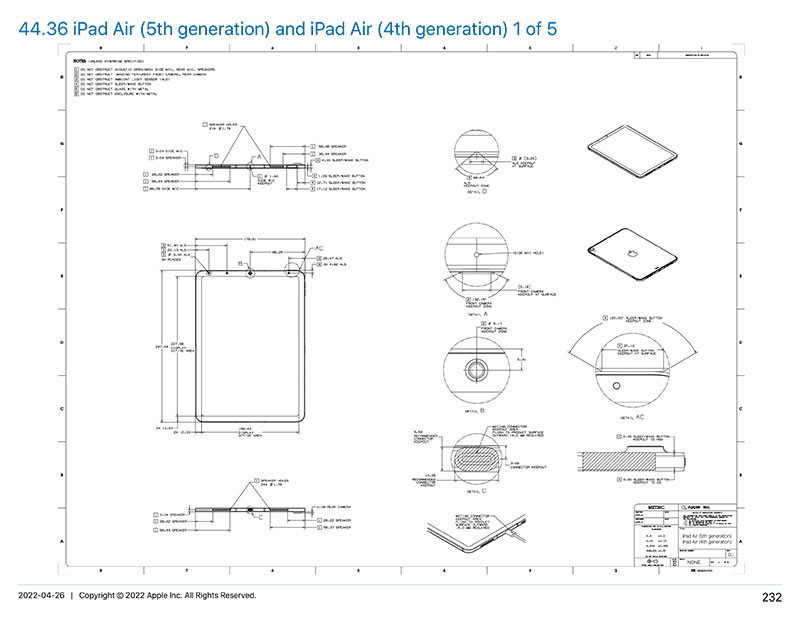 iPad Air 第5世代と第4世代の図面