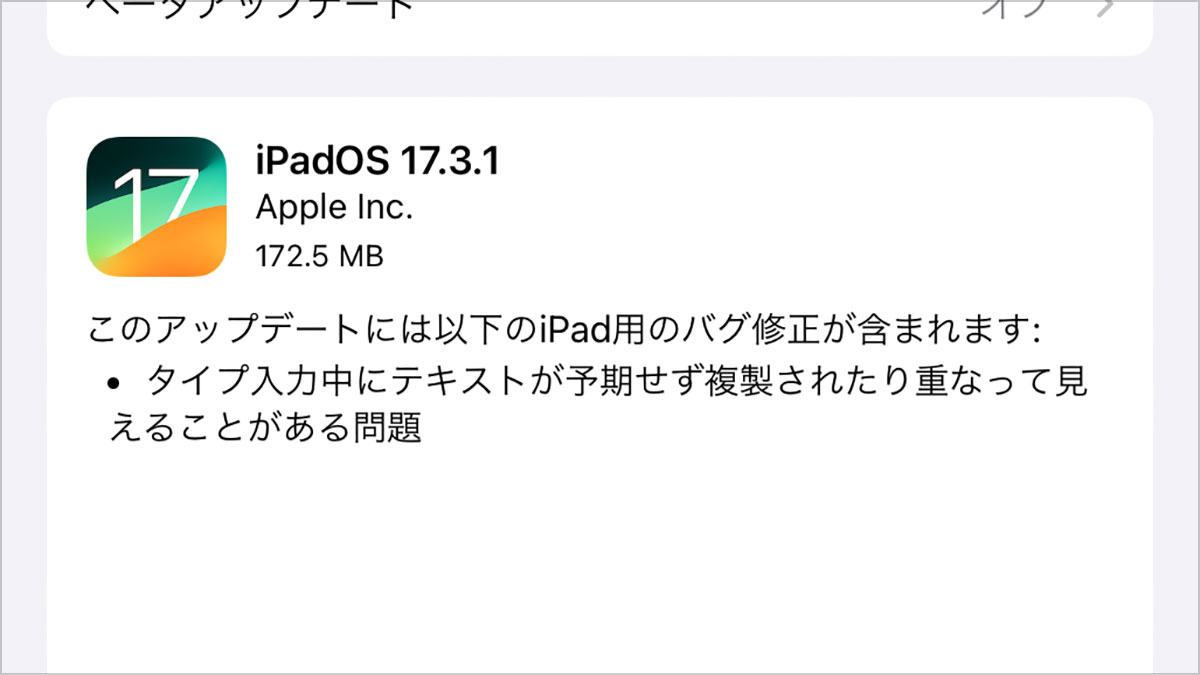iPadOS 17.3.1 ソフトウェアアップデート
