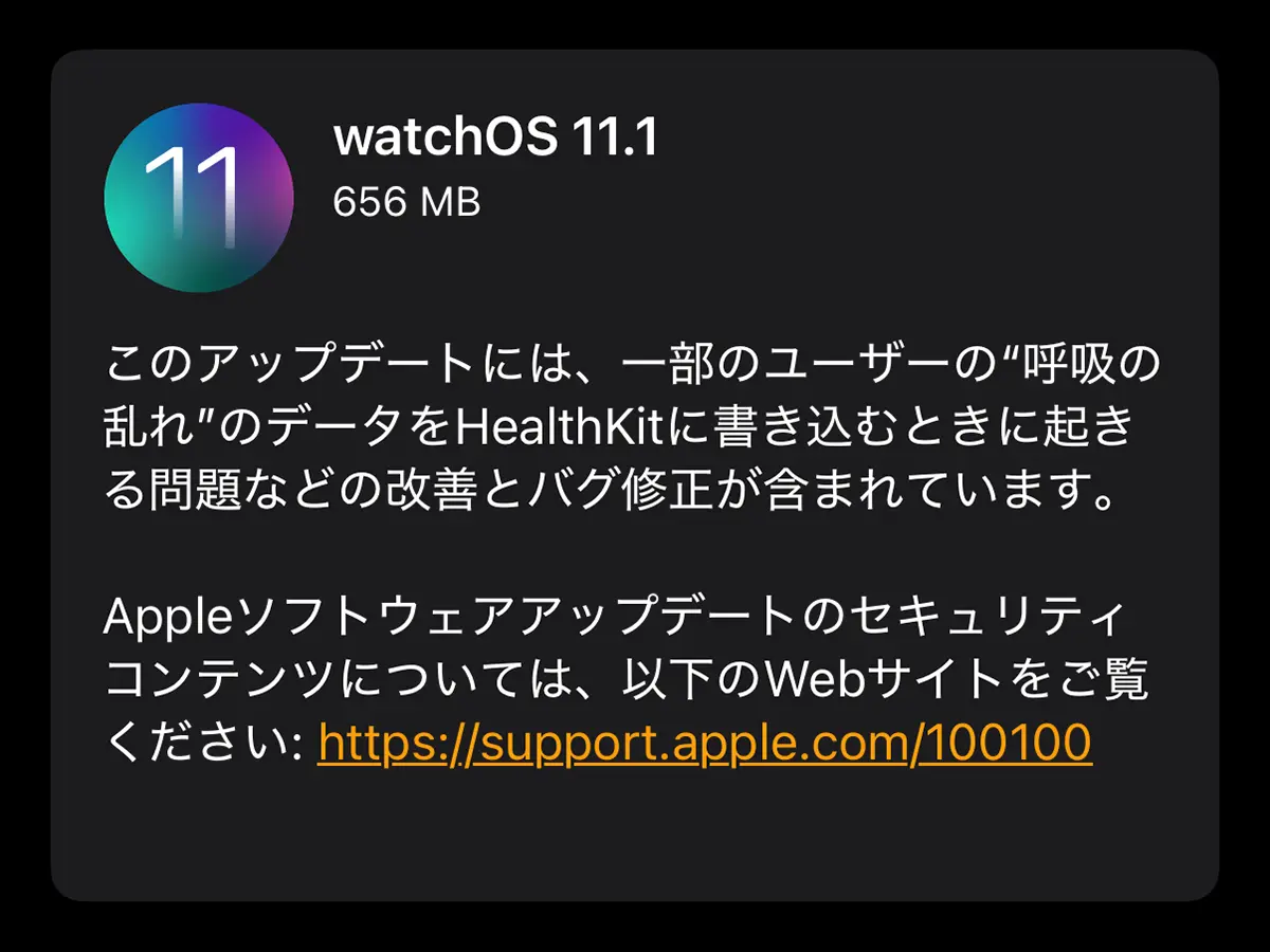 watchOS 11.1 ソフトウェアアップデート