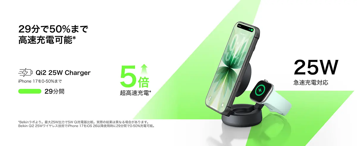 Belkin UltraCharge Pro 2-in-1変形式マグネット充電器25W