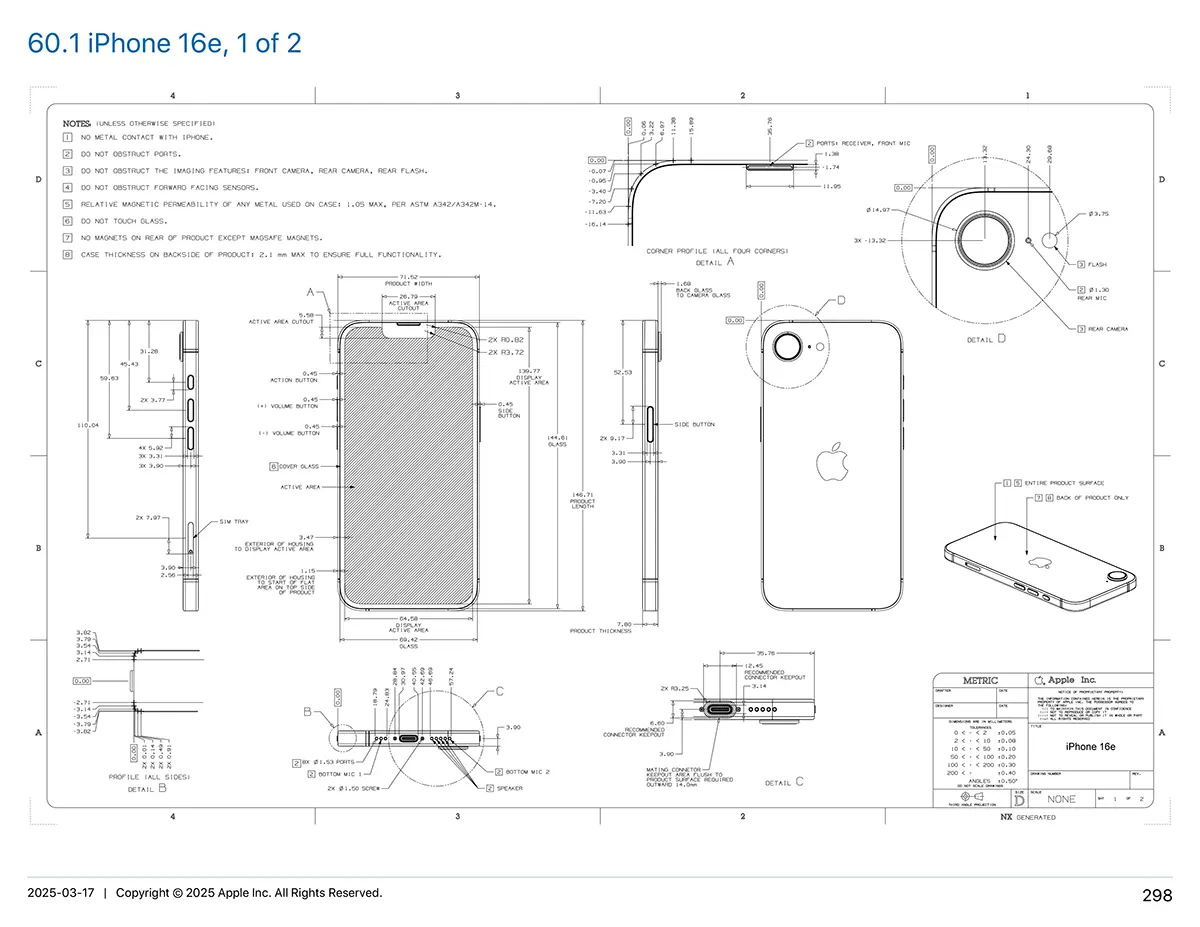 iPhone 16eの図面