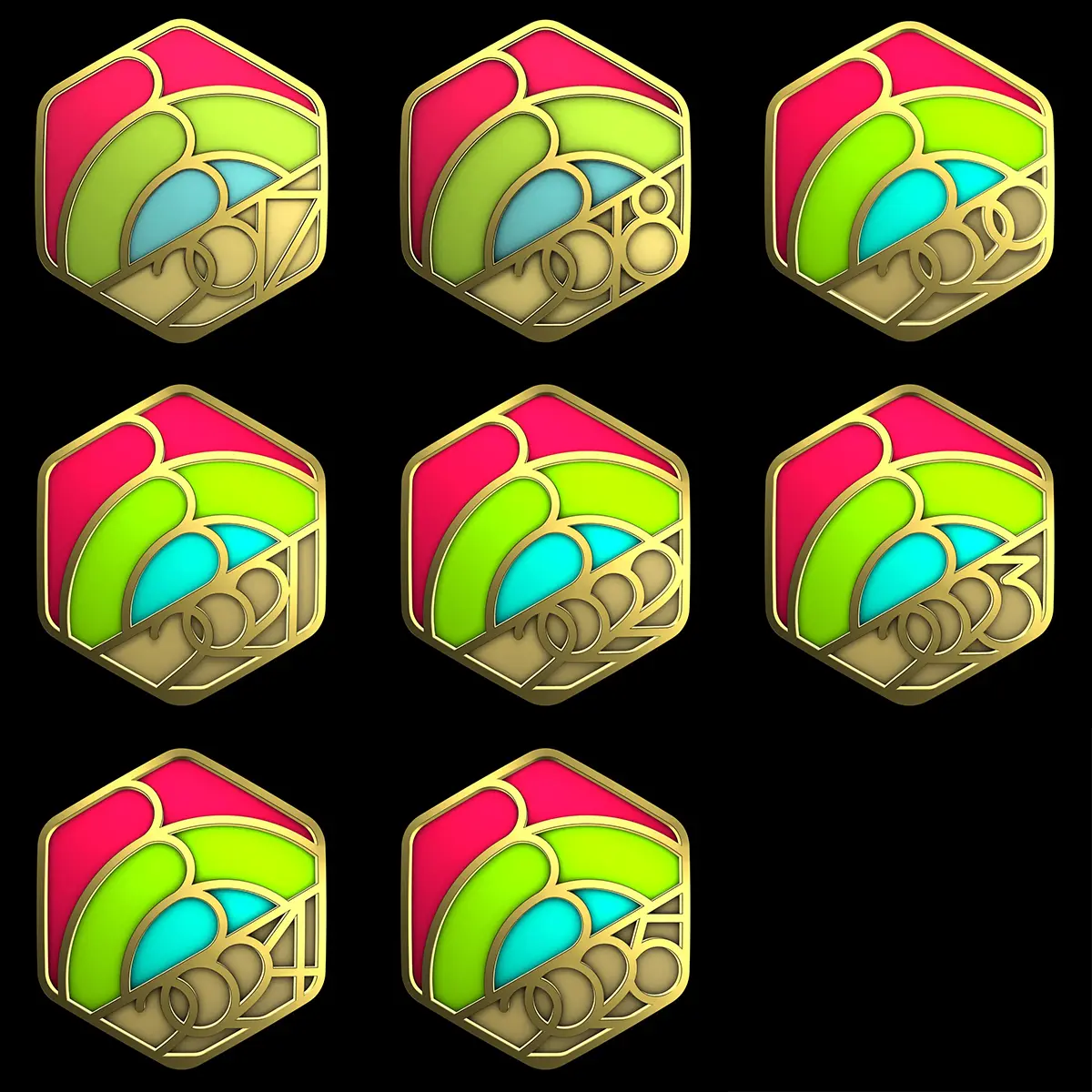 歴代の謹賀新年チャレンジのバッジ