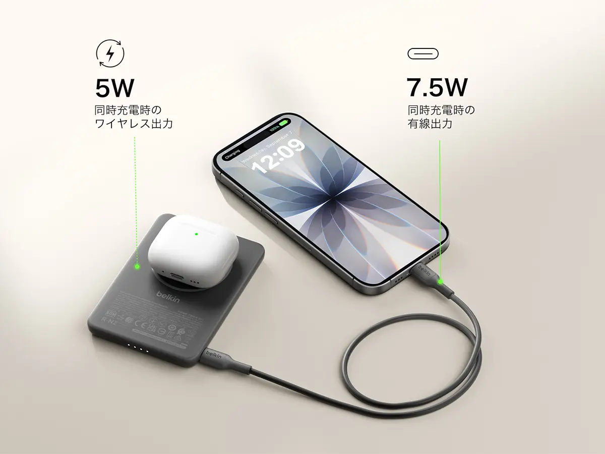 Belkin BoostCharge 薄型マグネット式モバイルバッテリー5K