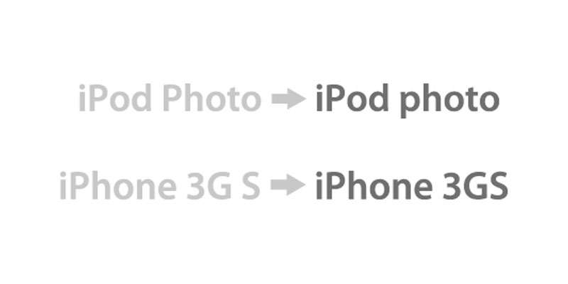 iPod photoとiPhone 3GSの商品名の変遷