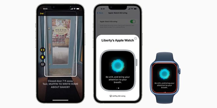 新しいアクセシビリティ機能を表示したiPhoneとApple Watch
