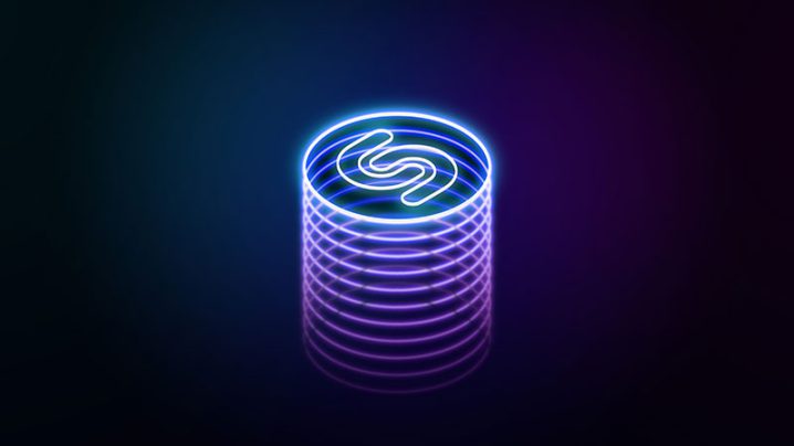ネオン風のShazamのアイコンを重ねたビジュアルイメージ