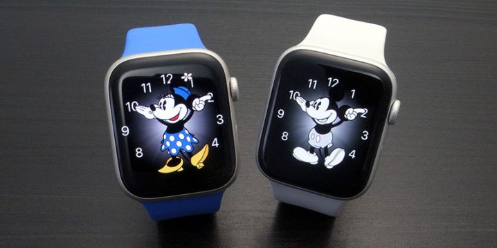 ミニーマウス文字盤とミッキーマウス文字盤を設定したApple Watch