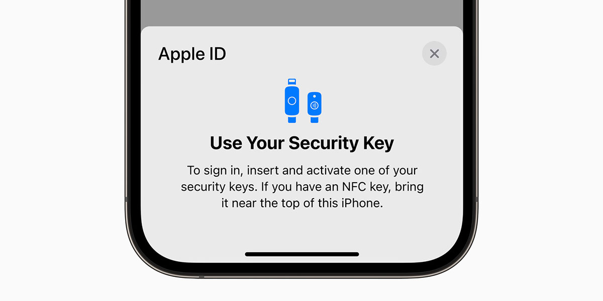 Apple ID用の物理セキュリティキー要求画面