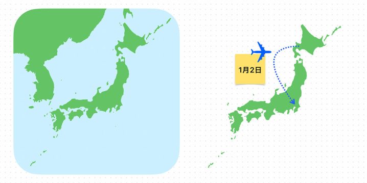 フリーボードに配置した日本地図の図形