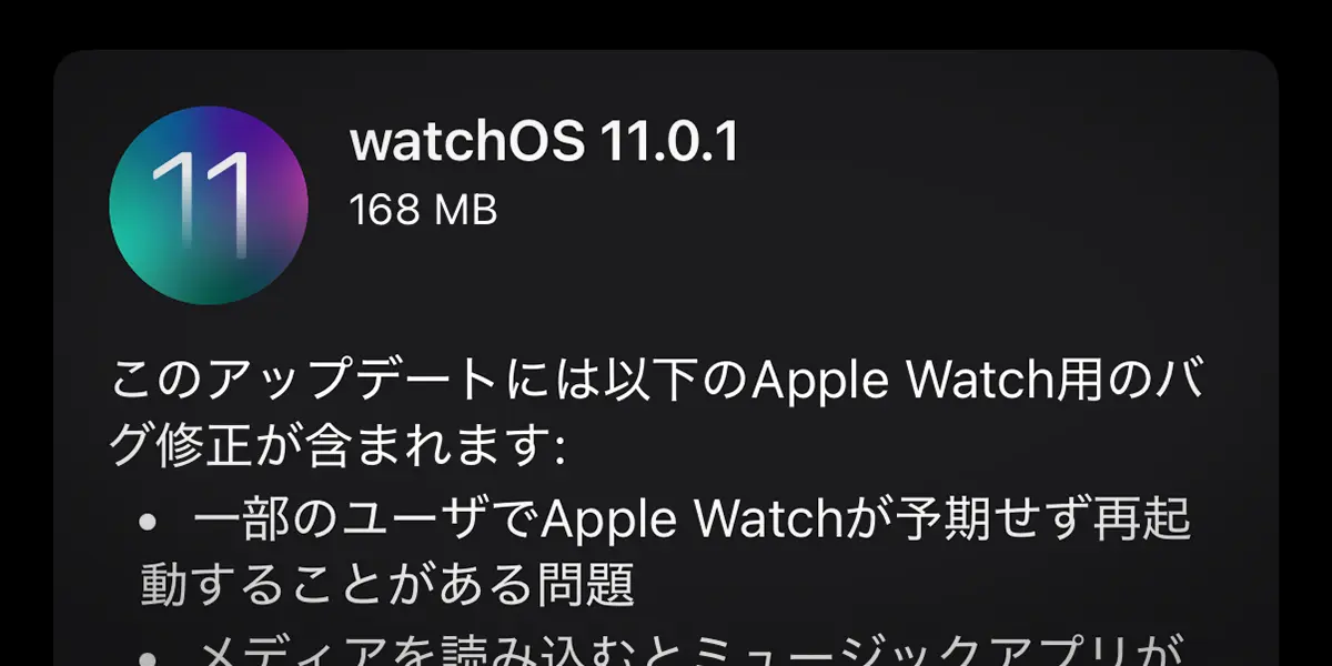 watchOS 11.0.1 ソフトウェアアップデート