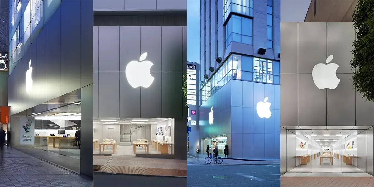 Apple名古屋栄、渋谷、福岡、仙台一番町の、昔の外観写真