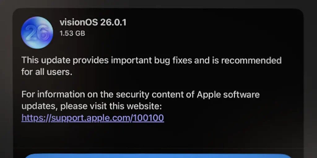 Apple Vision Pro用「visionOS 26.0.1」ソフトウェアアップデート