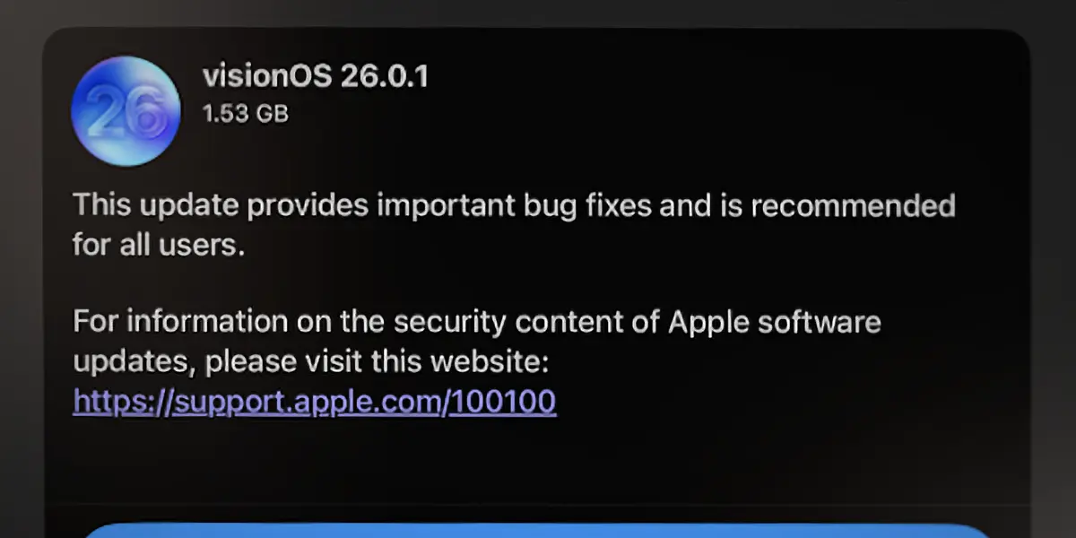 Apple Vision Pro用「visionOS 26.0.1」ソフトウェアアップデート